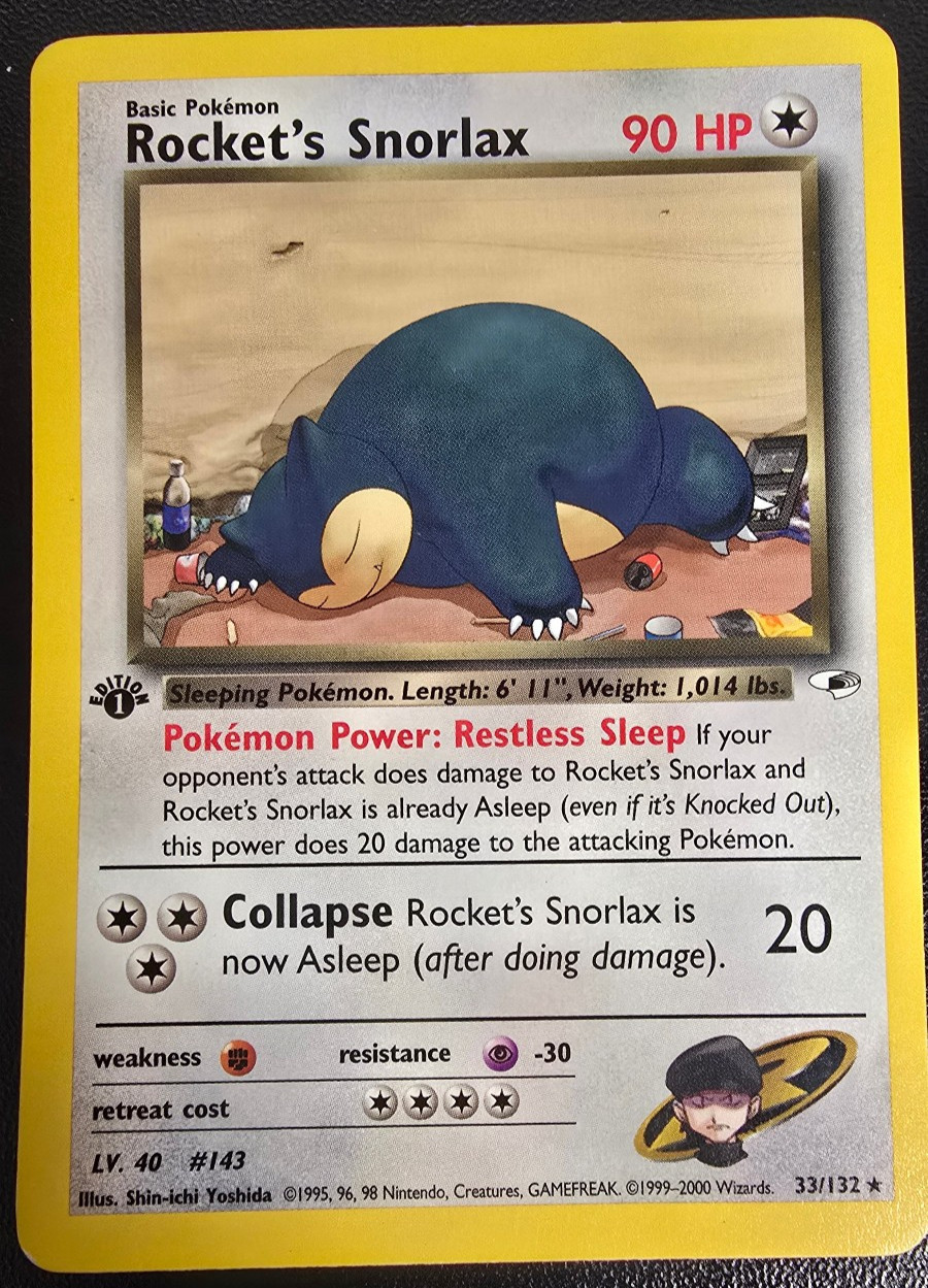 Rocket\'s Snorlax 1st Edition Gym Heroes #33 Pokemon Card Rocket\'s Snorlax 1st Edition Gym Heroes #33 Pokemon Card