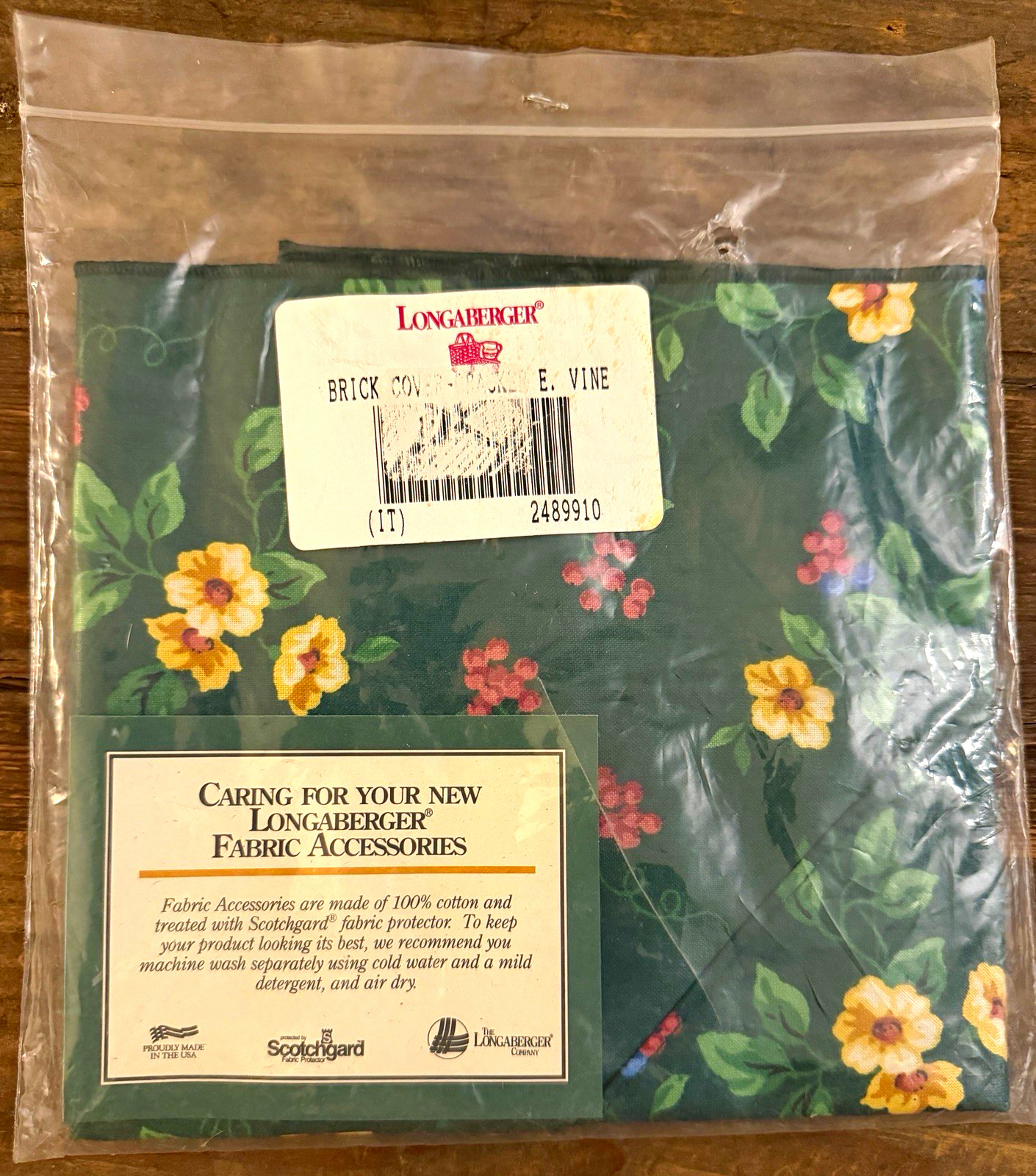 NIP- Vintage Longaberger Brick Fabric Cover In Emerald Vine #2489910