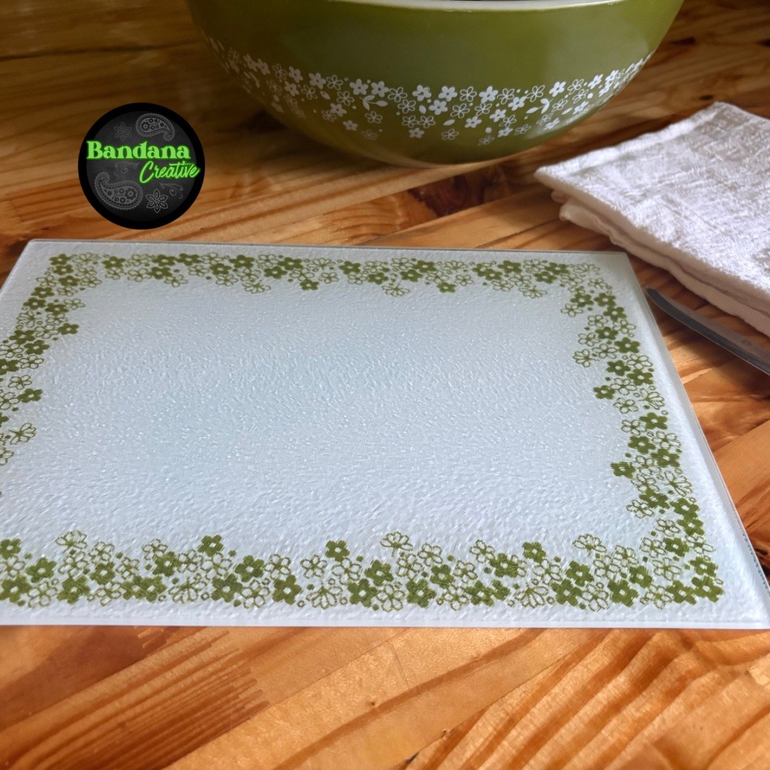 Custom Vintage Pyrex Inspired Tempered Glass Cutting Board – spring blossom 
