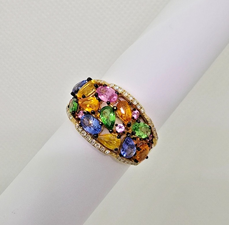 Effy Watercolors 14k Yellow Gold Diamond Multicolored Stone Ring Size 7.5