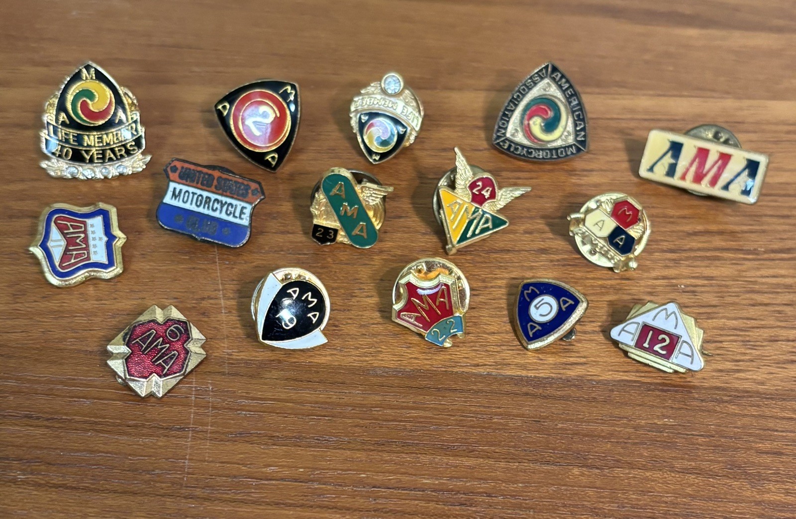 Vintage AMA American Motorcyclist Association Membership Service Pins Lot of 15