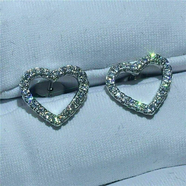 1.30Ct Round Moissanite Heart Shape Stud Earrings 14k White Gold Plated