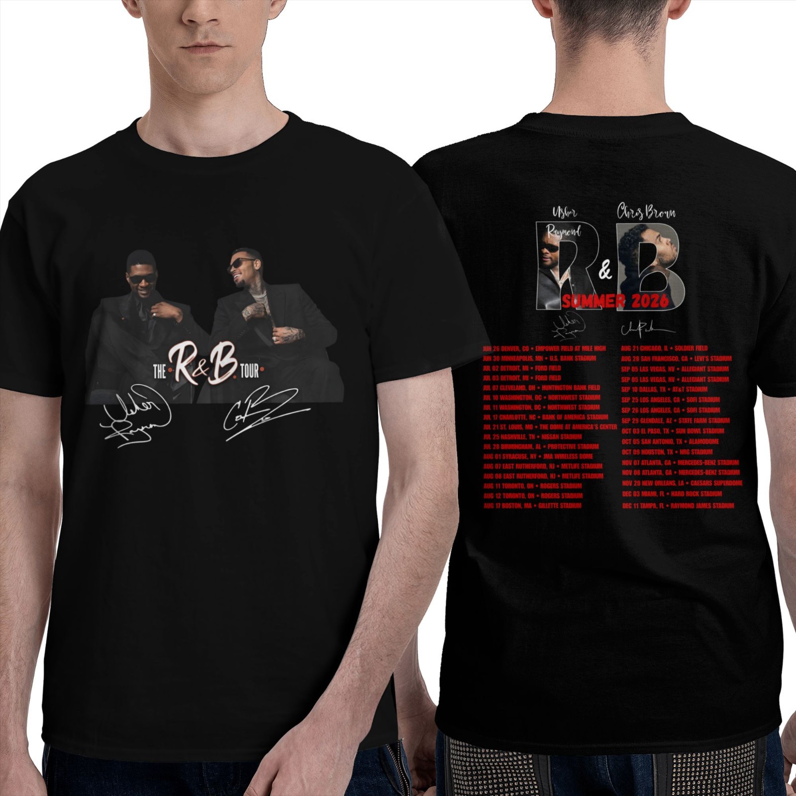 Usher Chris Brown R&B Tour 2026 Concert T-Shirt S-5XL Unisex