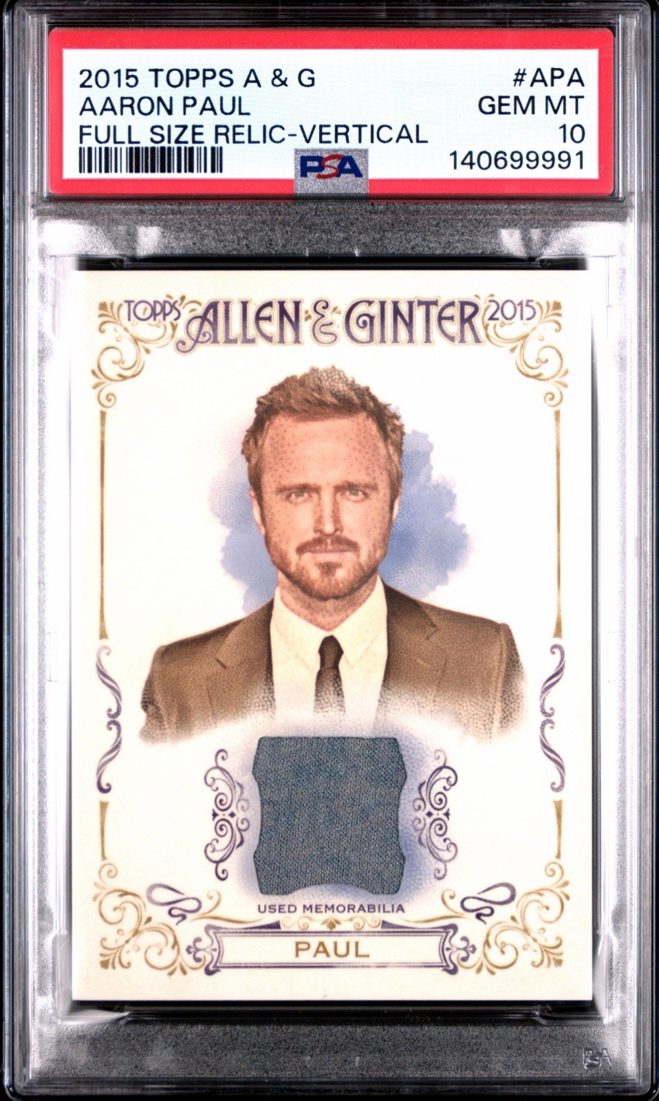 2015 Topps Allen & Ginter Aaron Paul Relic BREAKING BAD #APA PSA 10 2015 Topps Allen & Ginter Aaron Paul Relic BREAKING BAD #APA PSA 10