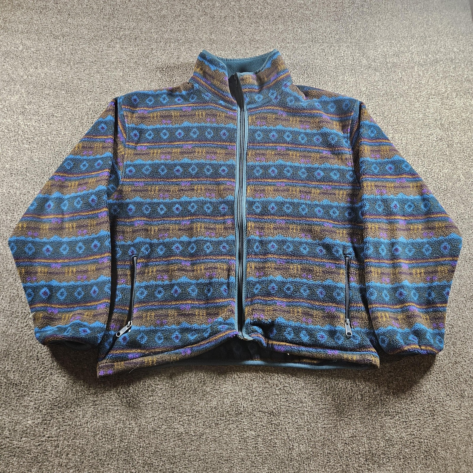 Vintage L.L. Bean Jacket Mens Large Blue Fleece Full Zip Bomber Southwest 90s