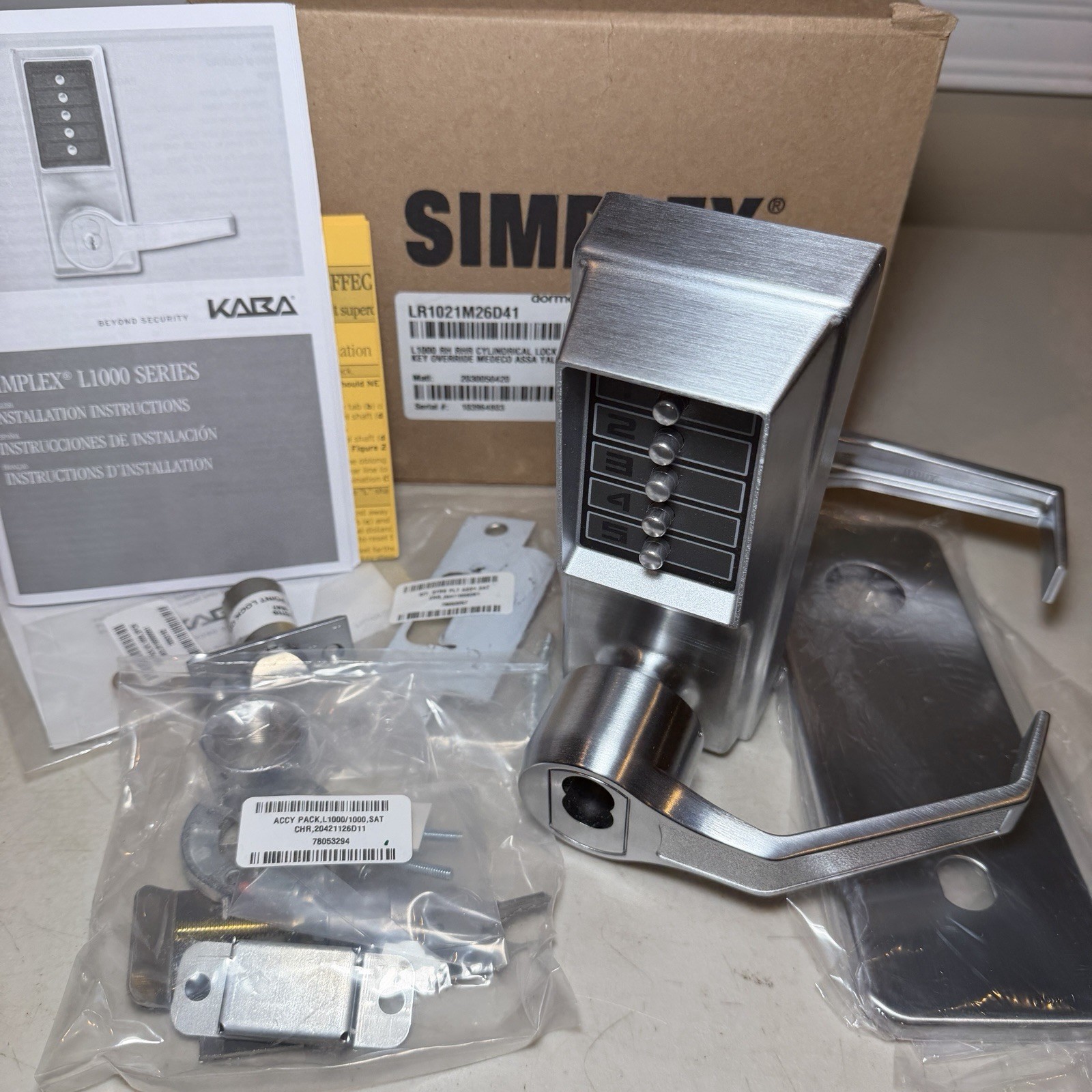 Kaba Simplex LR1021M-26D-41 Mechanical Push Button Lockset, Lever Right Hand NEW Kaba Simplex LR1021M-26D-41 Mechanical Push Button Lockset, Lever Right Hand NEW
