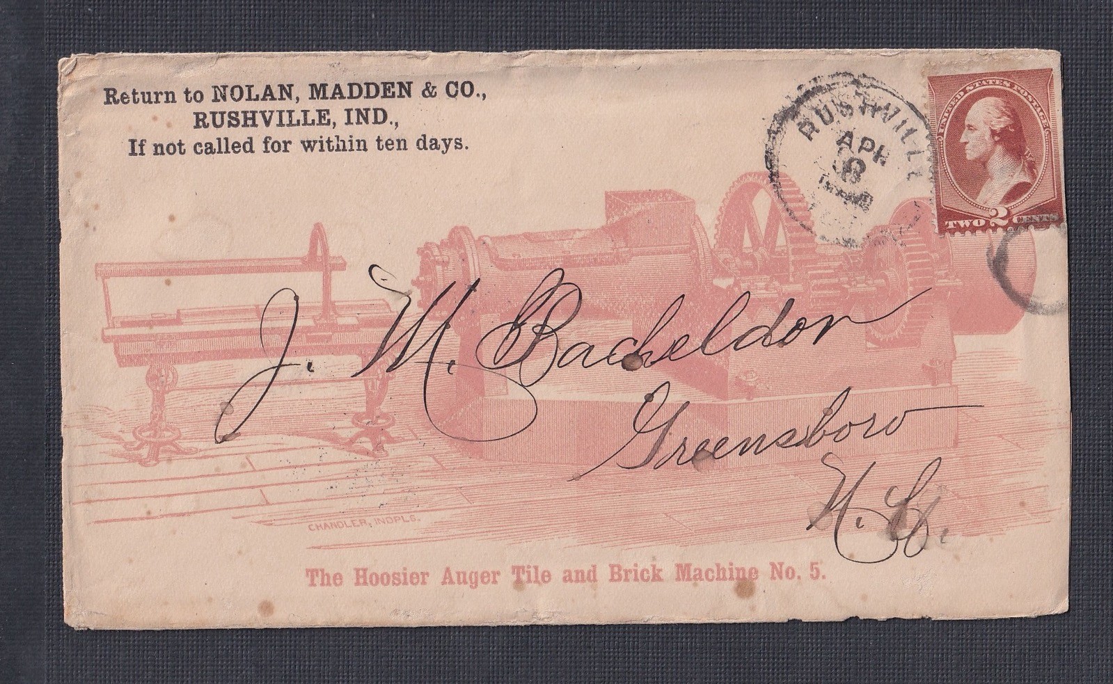 USA 1885 \'HOOSIER AUGER TILE & BRICK MACHINE\' ILLUSTRATED COVER RUSHVILLE IND.