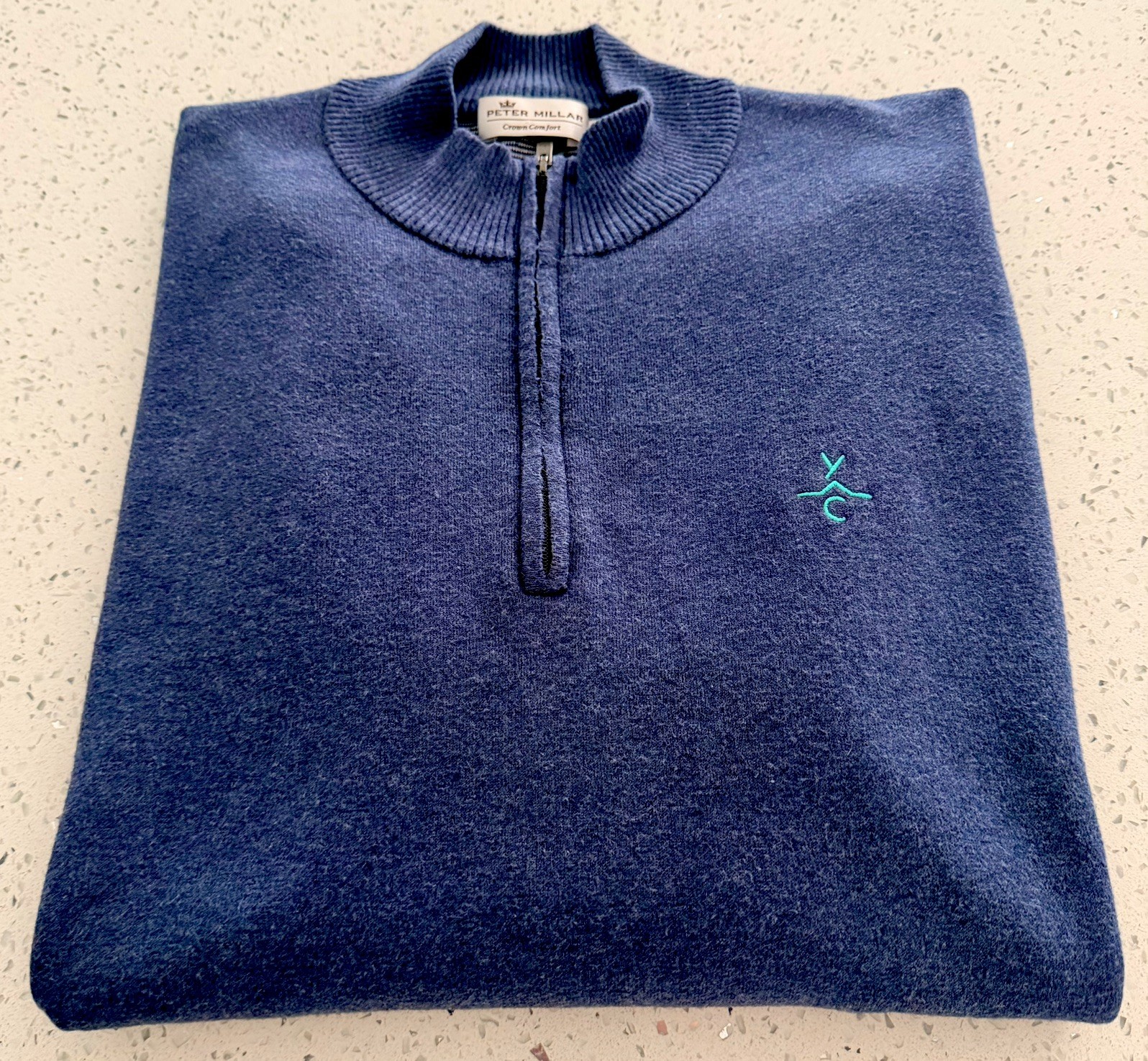 Peter Millar Summer Comfort 1/4 Zip Navy Blue Yellowstone Club Logo Size L