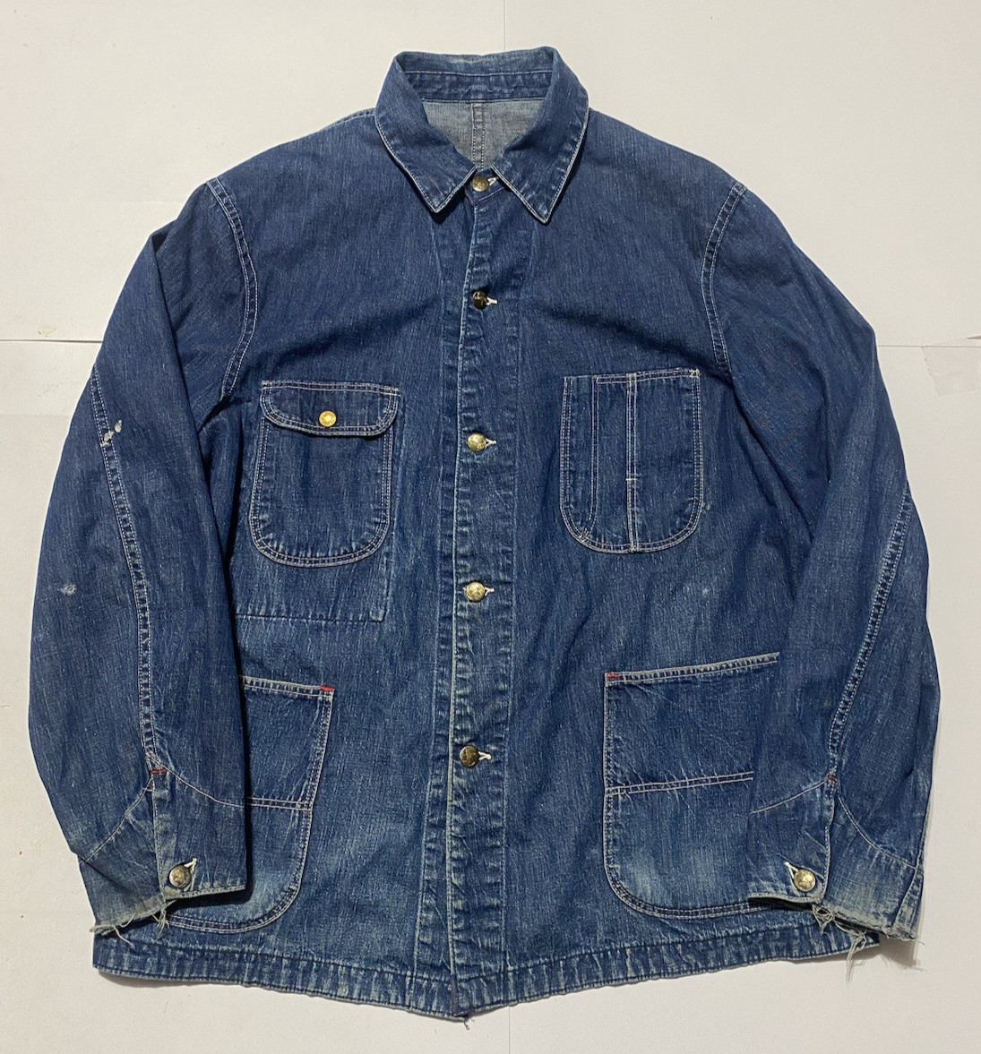 Vintage 40s 50s Denim Chore Jacket Sanforized Rivet Button Blue Jean Workwear Vintage 40s 50s Denim Chore Jacket Sanforized Rivet Button Blue Jean Workwear