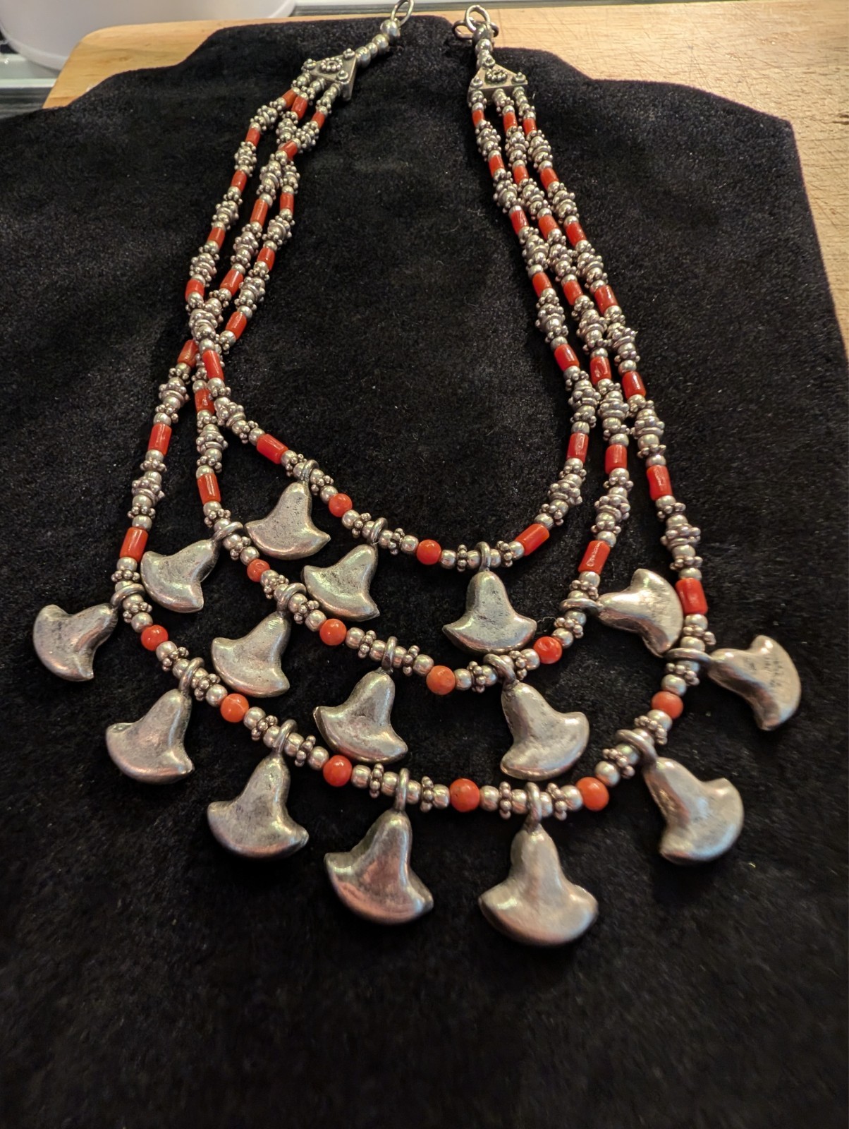 Vintage Native Mid-West Mid-Century Sterling Natural Coral Necklace Handmade 925