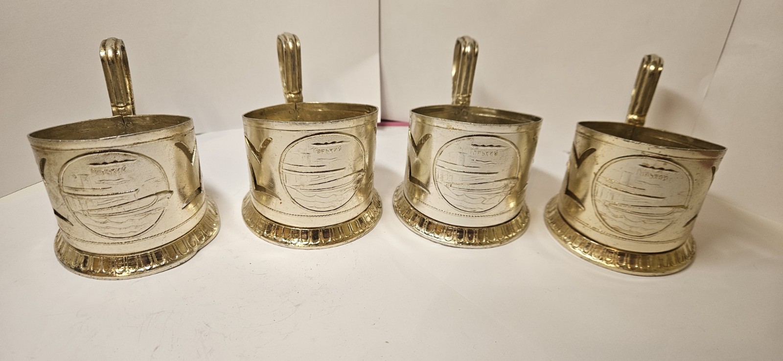 Vintage Soviet USSR Gorky City Podstakannik Tea Glass Holder Set of 4 Vintage Soviet USSR Gorky City Podstakannik Tea Glass Holder Set of 4