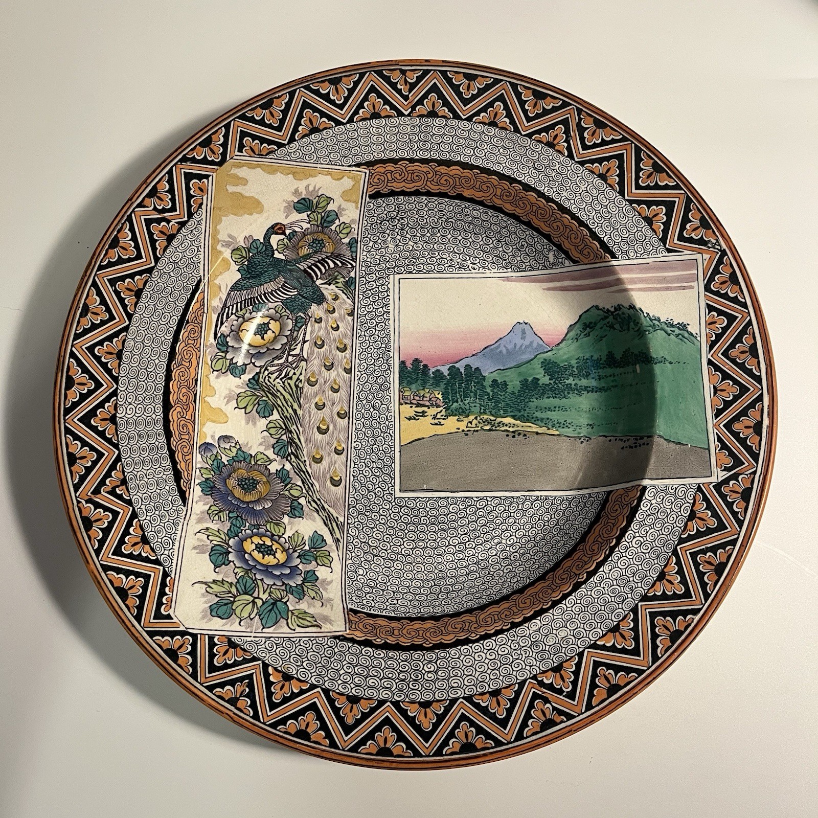 Antique 1880s WH Grindley MEKADO Aesthetic Movement Plate Peacock Japanesque