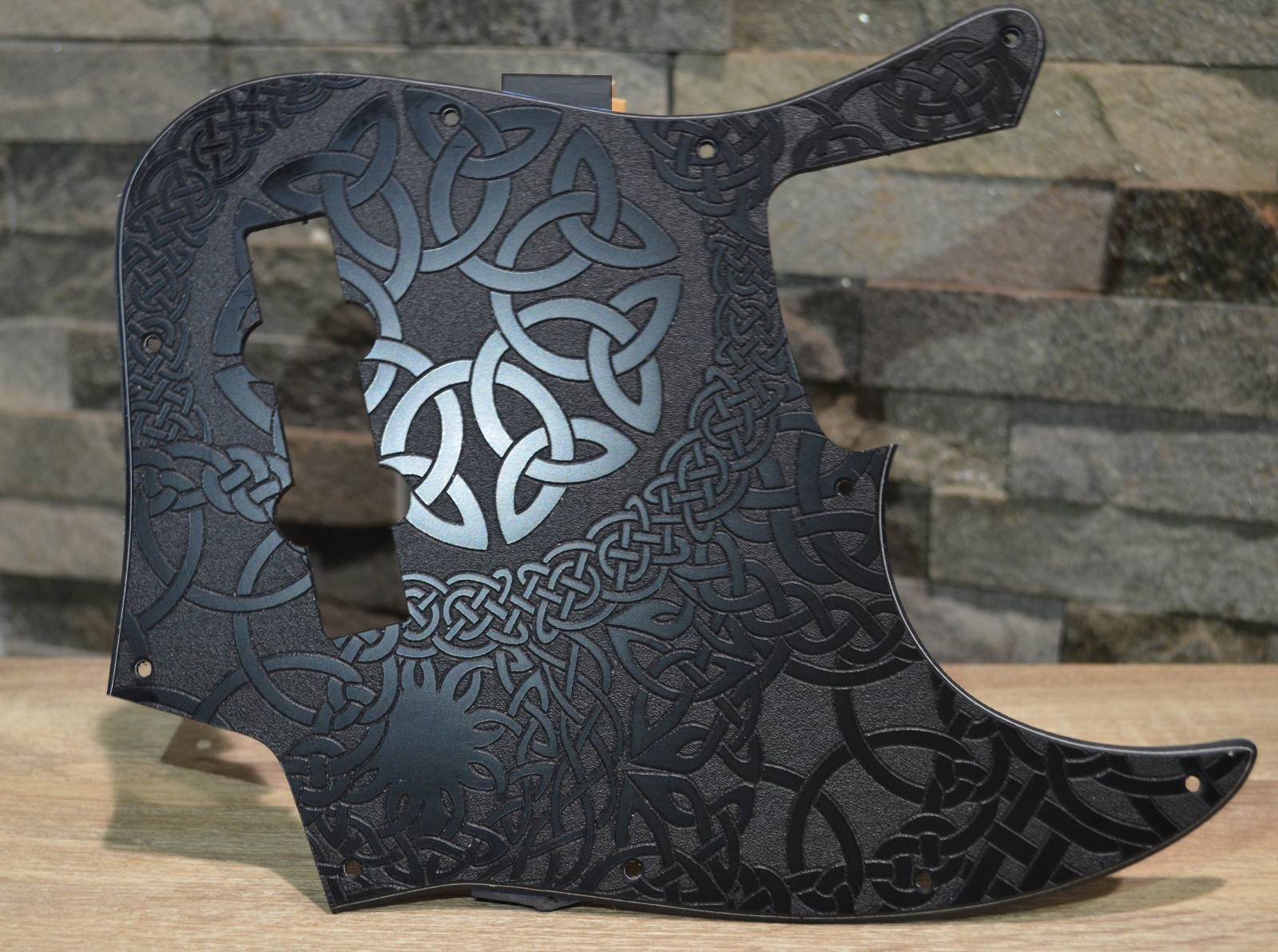Custom Engraved Celtic Knot Acrylic Jazz Bass Pickguard —  10‑Hole, Standard