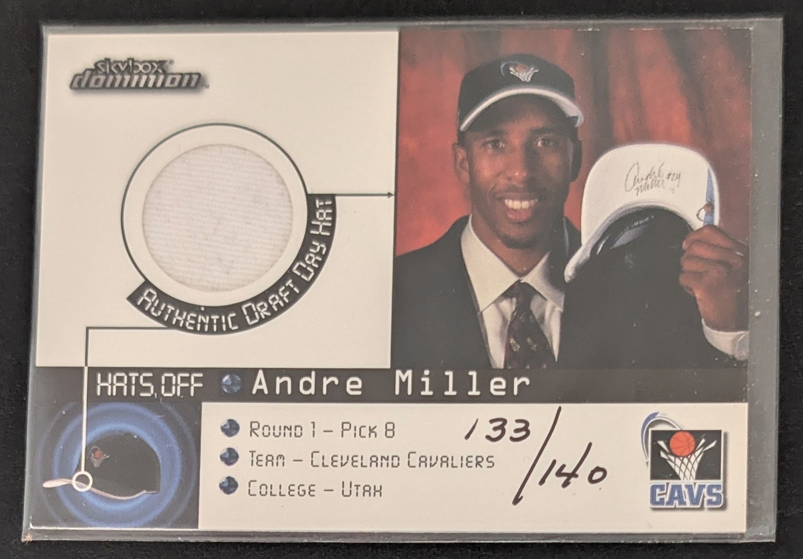 1999-00 SkyBox Dominion Andre Miller Hats Off Hat Relic /140 Cavaliers