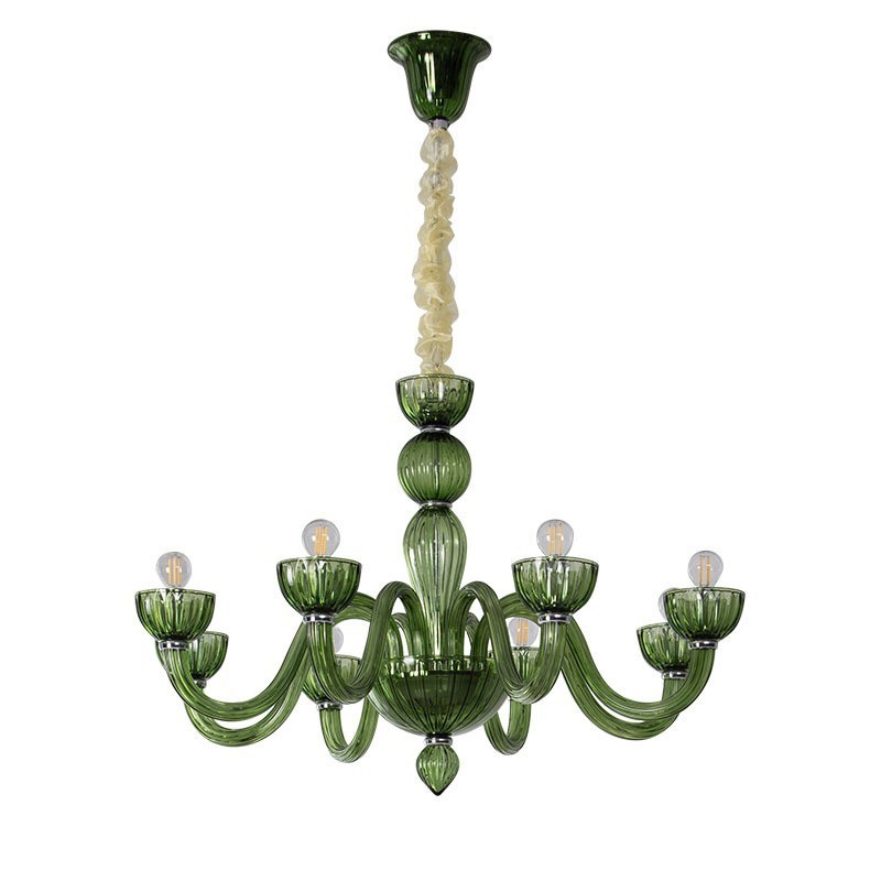 Retro Green Murano Glass Chandelier 8-Light 31.5in for Living Dining Room