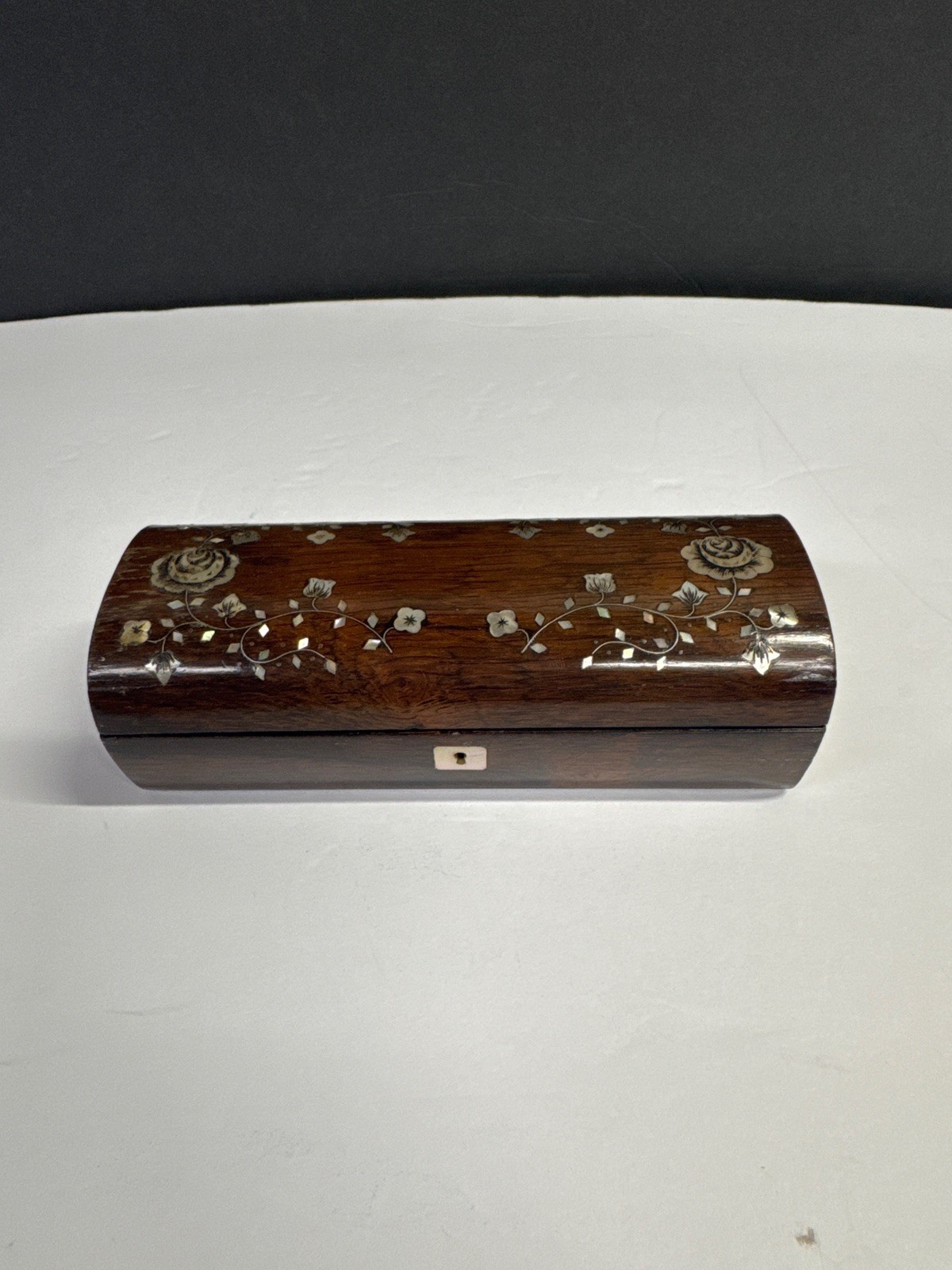 Antique Rosewood Mother of Pearl Inlaid Glove/ Trinket Box