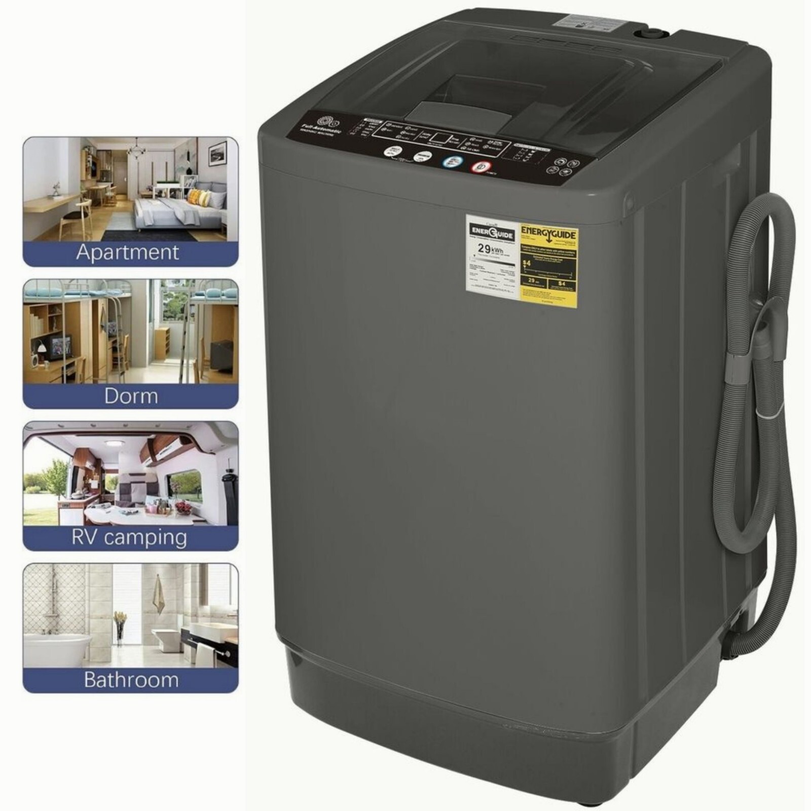 Full Automatic Washing Machine 15.6Lbs Capacity Compact Laundry Washer for Home