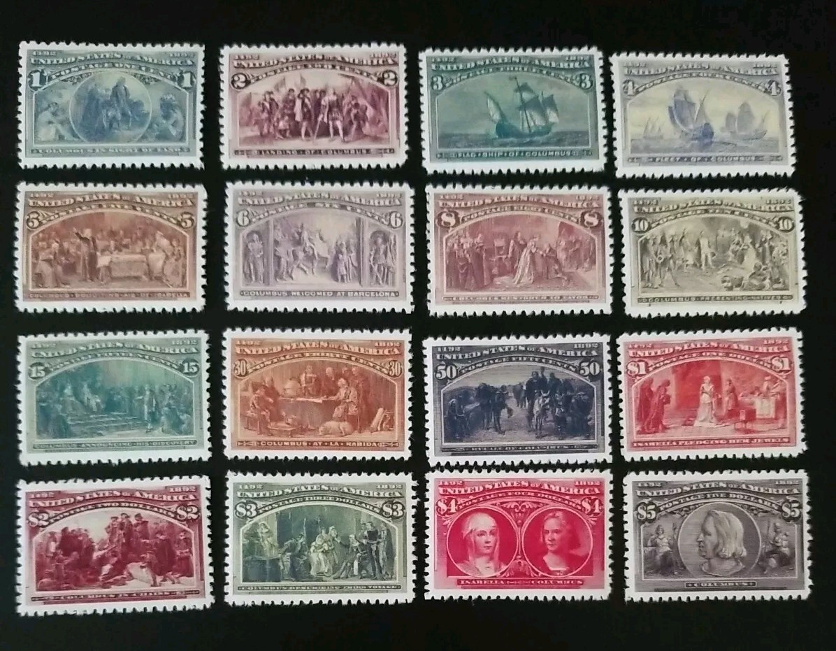 US Stamps SC# 230-245 1893 Columbian Exposition Stamp Replica Set