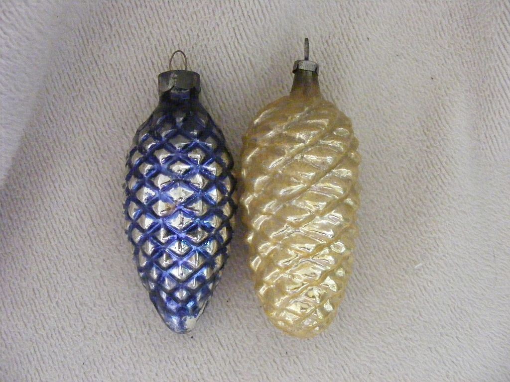 Vintage Pinecone Christmas Ornaments 3” One Shiney Brite, One Japan