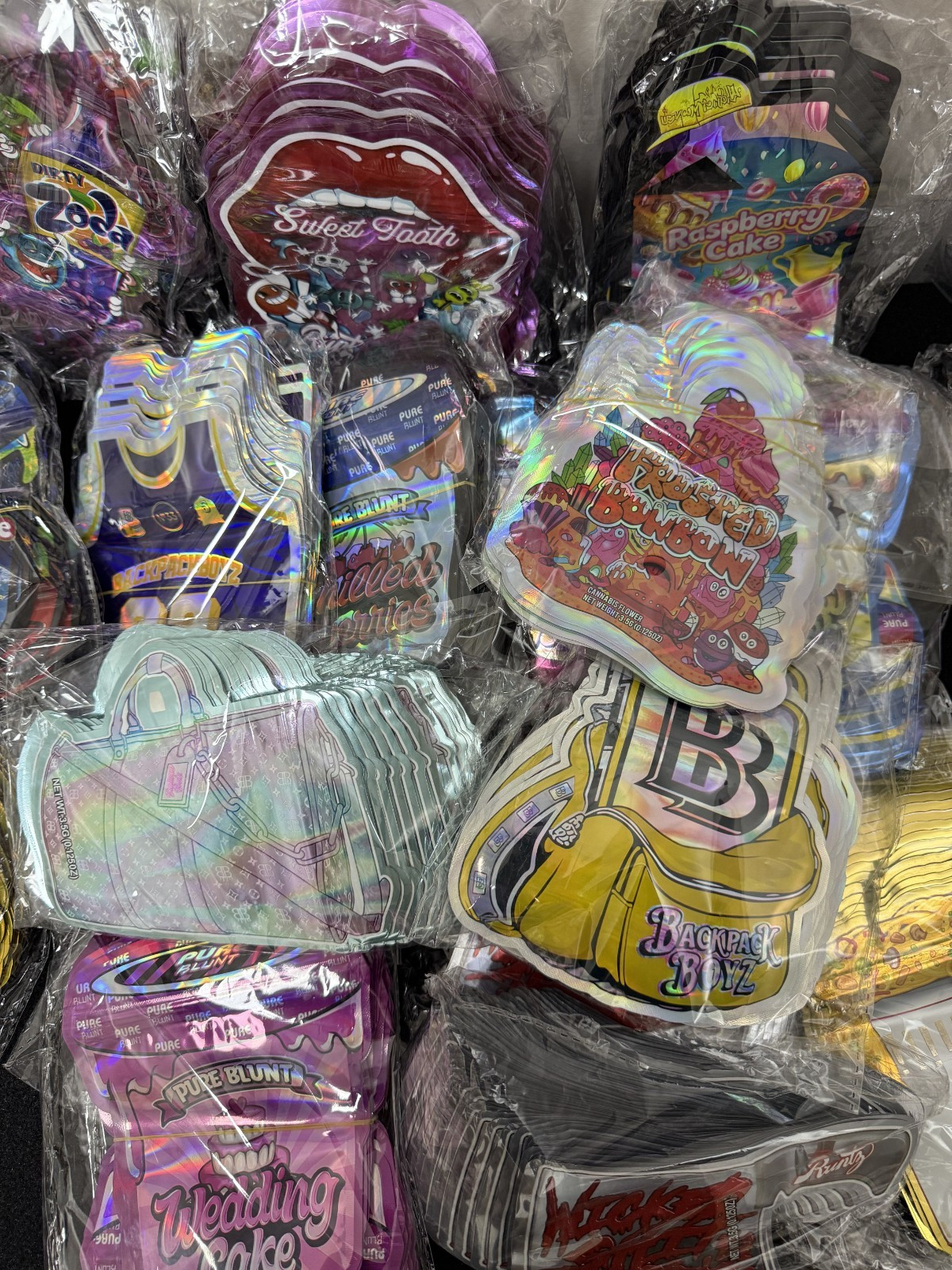 EXOTIC 3.5g Die Cut ZA Bags with Design Packs Smell Proof Packaging 50 or 100pk