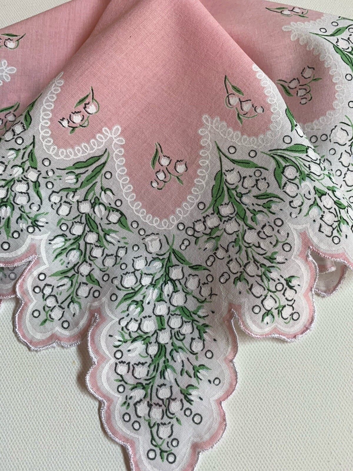 Beautiful New Pink Lily Of The Valley Floral Handkerchief - LuRay Hankie