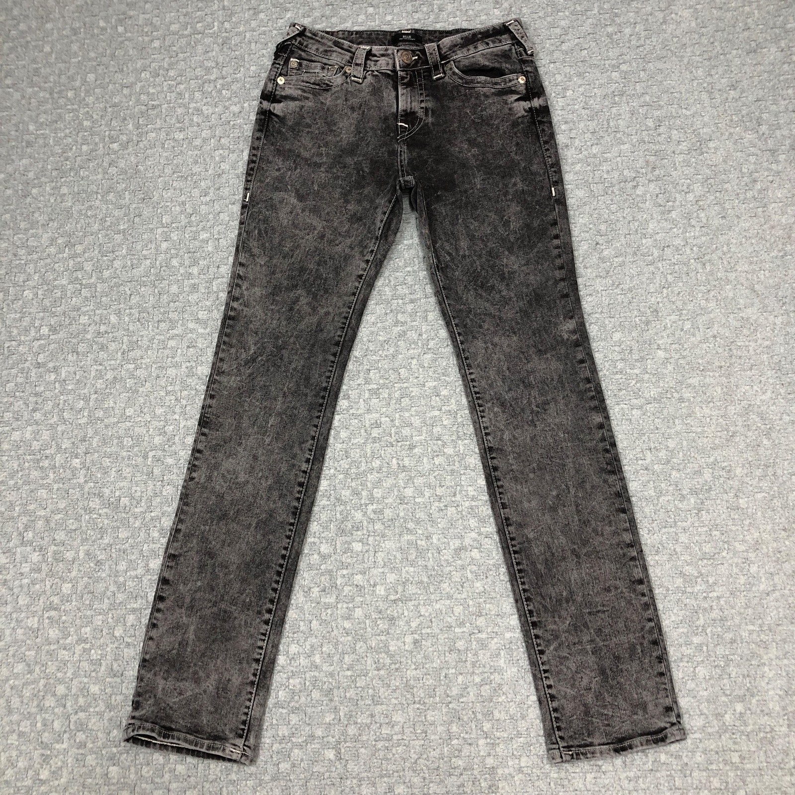 True Religion Billie Mid Rise Straight Jeans Womens 29 Gray Acid Wash Stretch