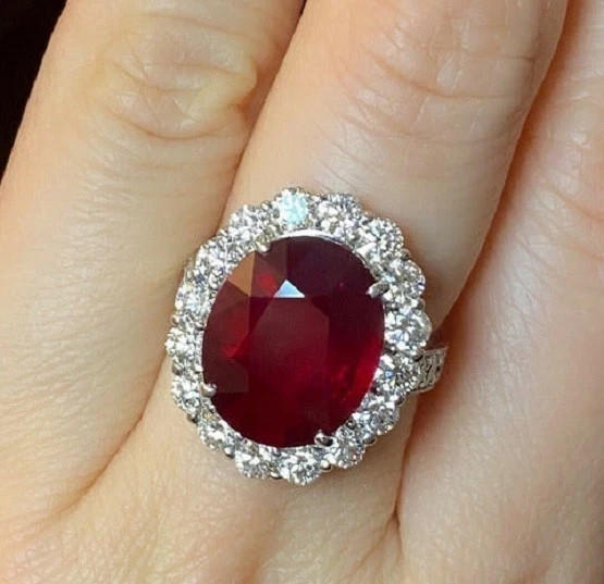 6.80 Ct Oval Cut Natural Ruby & Diamond Wedding Ring 925 Sterling Silver