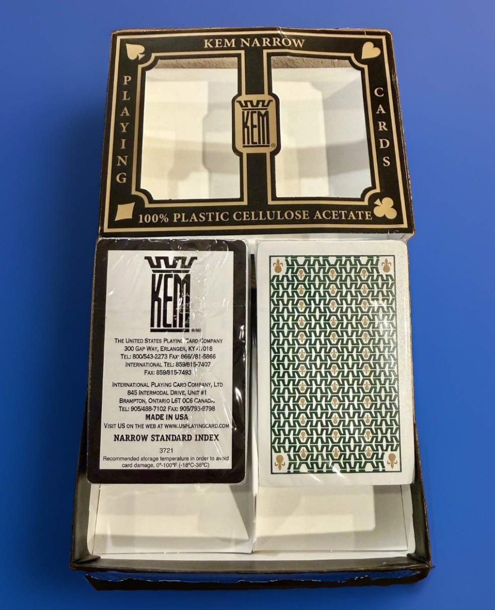 KEM Crown Narrow 2-Deck Plastic Casino Quality Playing Cards Blue & Green SEALED
