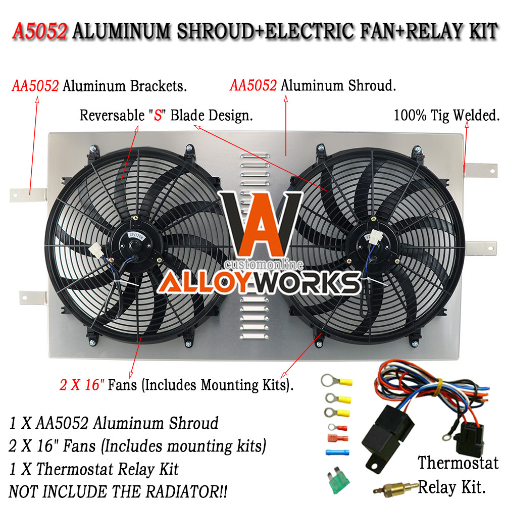 For 1994-2002 Dodge Ram 2500 3500 5.9L Diesel Aluminum Shroud+Electric Fan+Relay
