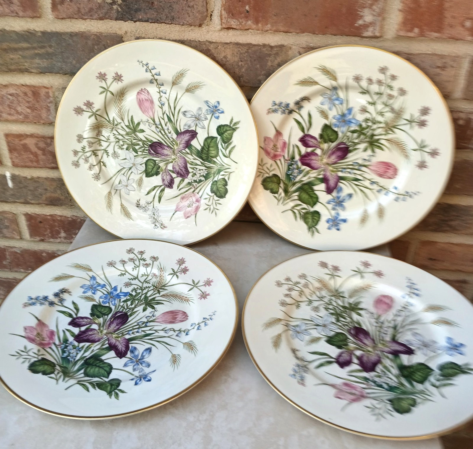 Set 4 Franciscan MARIPOSA 10 ⅝” Dinner Plates Vintage 1949-‘56 Iris Floral