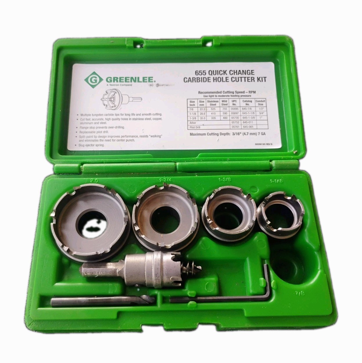greenlee 655 Quick Change carbide hole cutter Kit