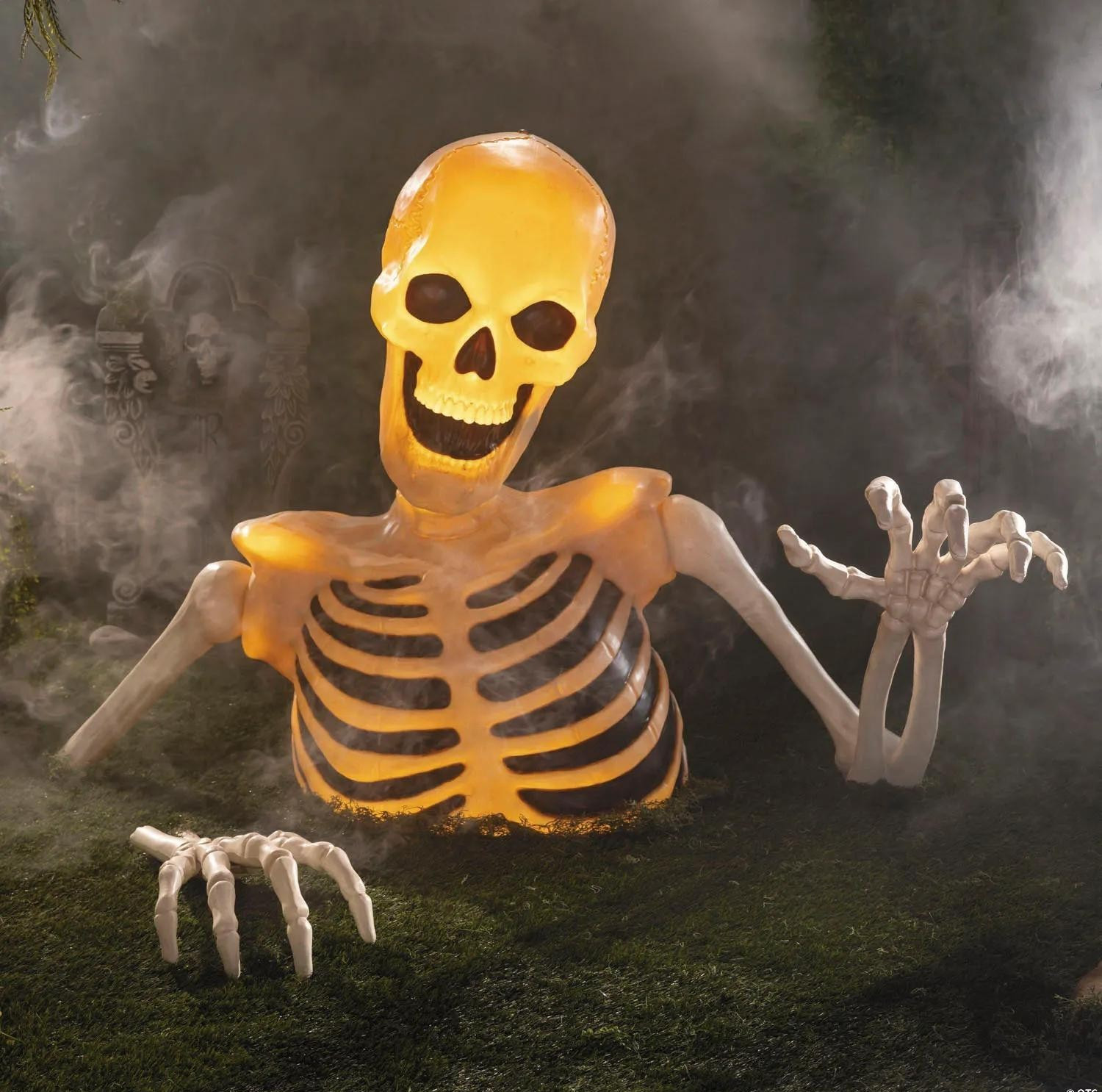 4 Ft Light-Up Skeleton Halloween Decoration, Groundbreaker Spooky Prop