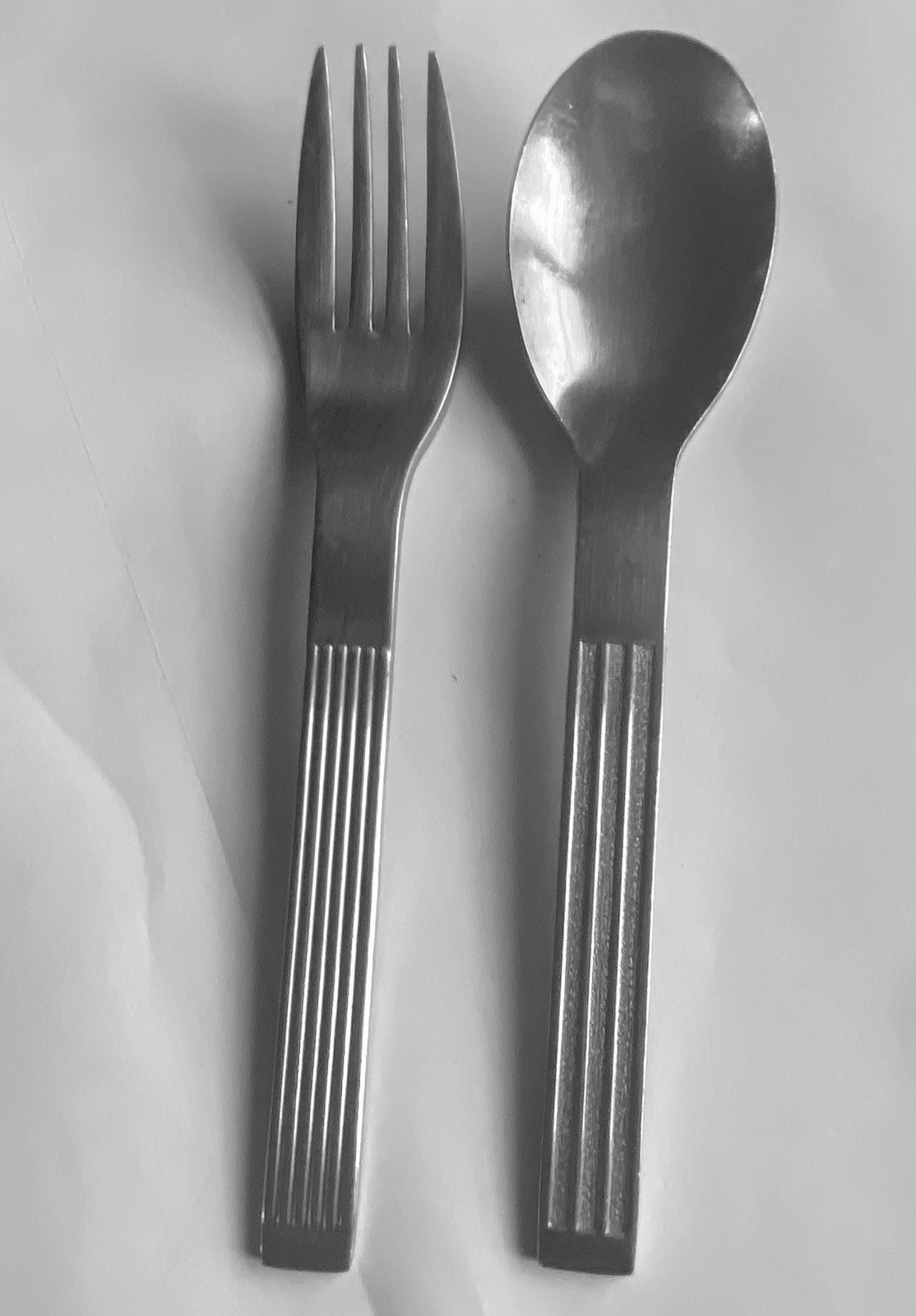 lot Of 2 Dansk Thebe Stainless Ribbed Satin Dinner Fork 7.25” Soup Spoon 7.25” lot Of 2 Dansk Thebe Stainless Ribbed Satin Dinner Fork 7.25” Soup Spoon 7.25”