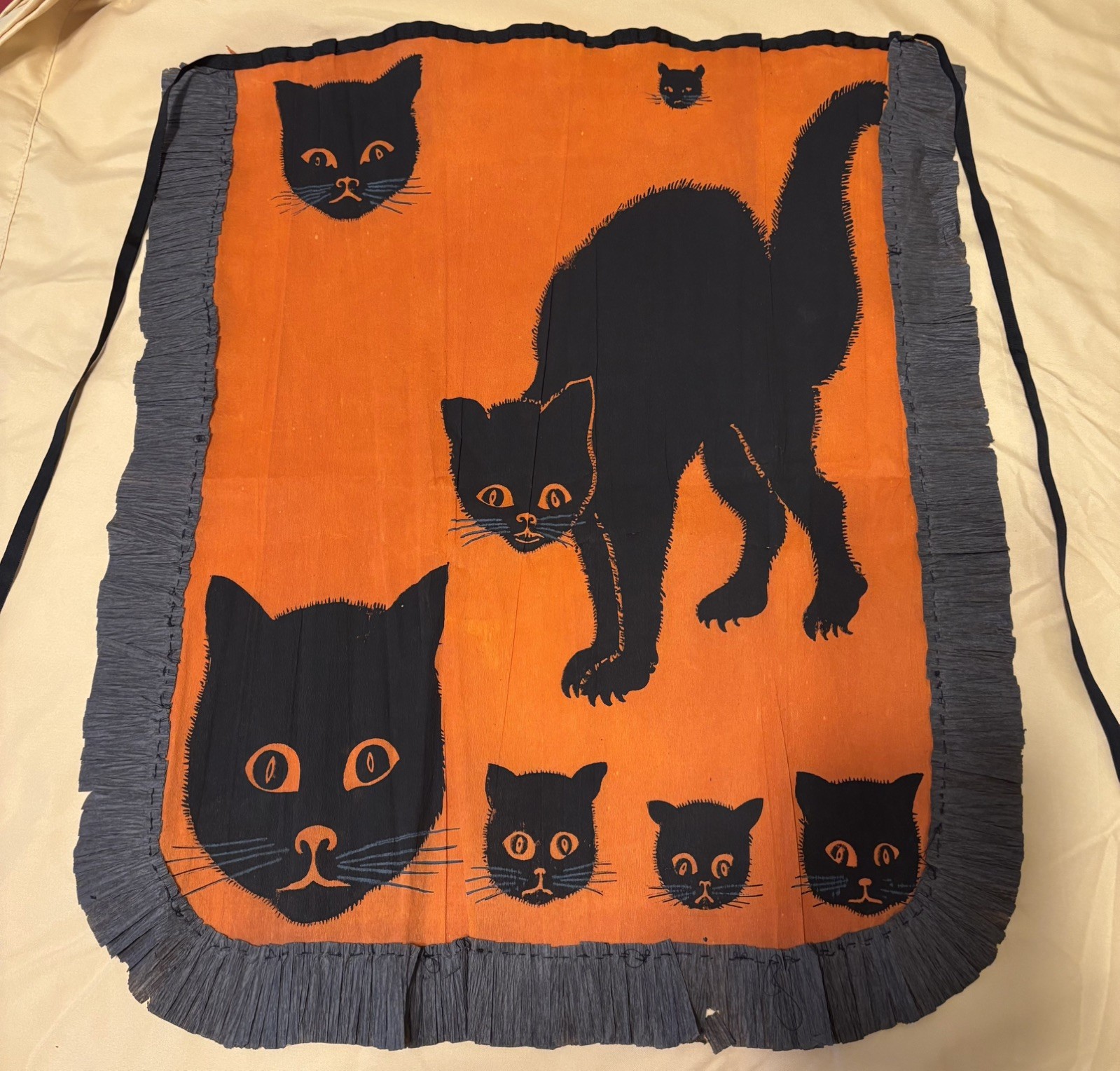 Vintage HALLOWEEN c1910 CREPE PAPER Apron BLACK Cat Vintage HALLOWEEN c1910 CREPE PAPER Apron BLACK Cat