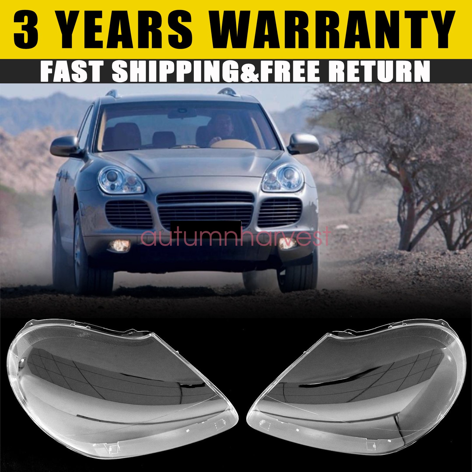 Pair Headlight Lens Cover Shell Clear For Porsche Cayenne 2003 04 2005 2006