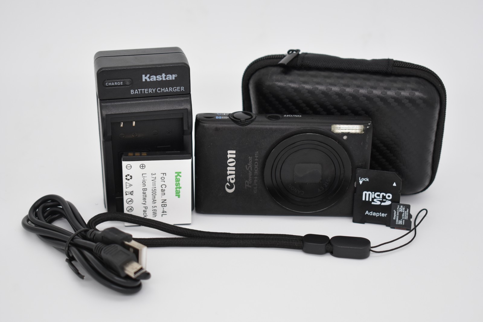 Canon PowerShot ELPH 300 HS Black Digital Camera 12.1MP 5x Zoom Bundle -TESTED ✅