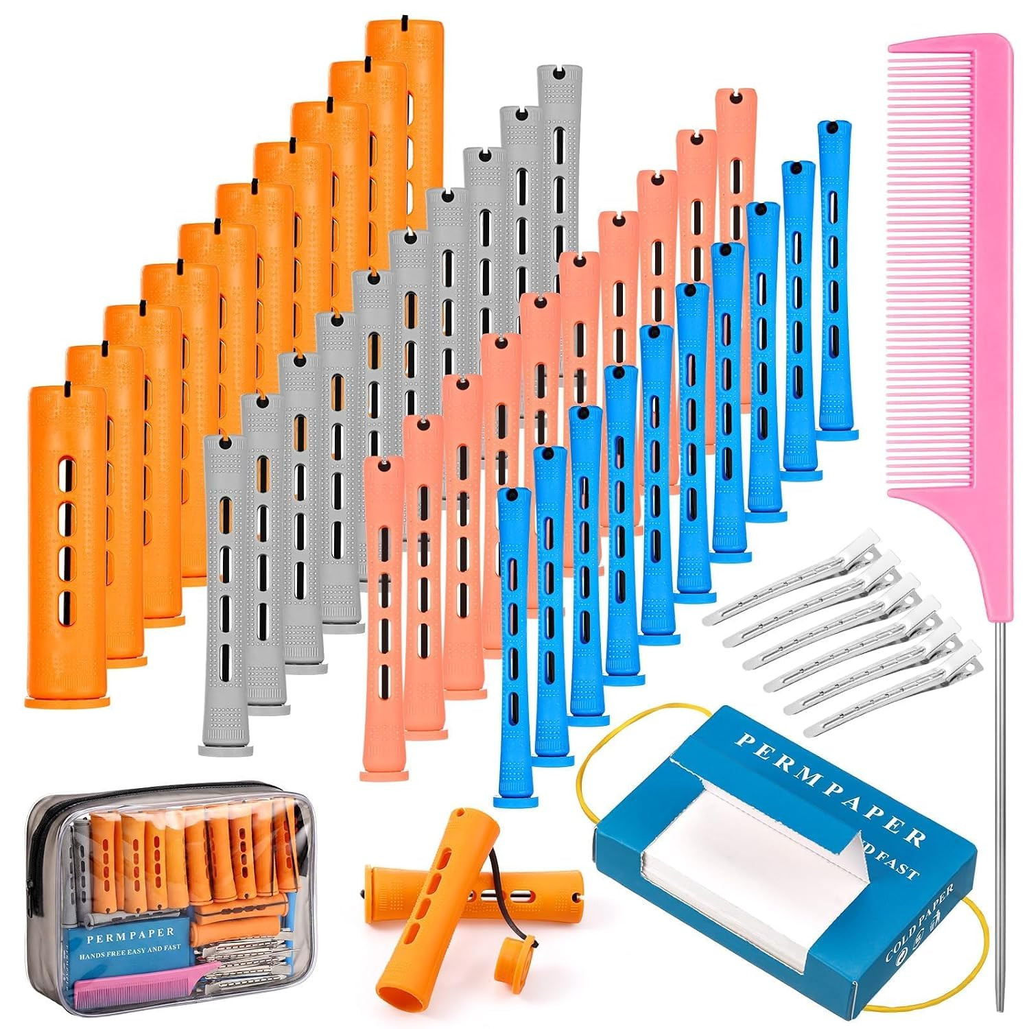 40 Pcs Hair Perm Rods with 350 Perm Papers Rat Tail Combs Hair Styling Clips 40 Pcs Hair Perm Rods with 350 Perm Papers Rat Tail Combs Hair Styling Clips