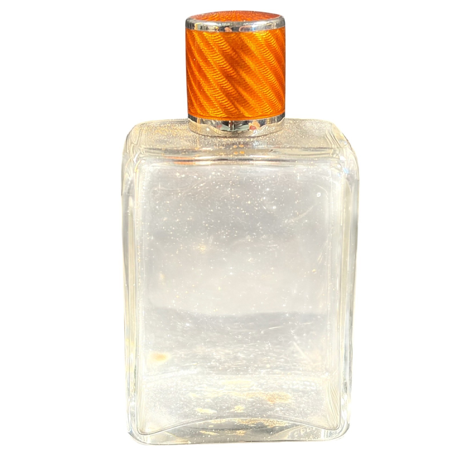 Antique Czech Glass Perfume Bottle Orange Guilloche Enamel/Glass Cap Art Deco