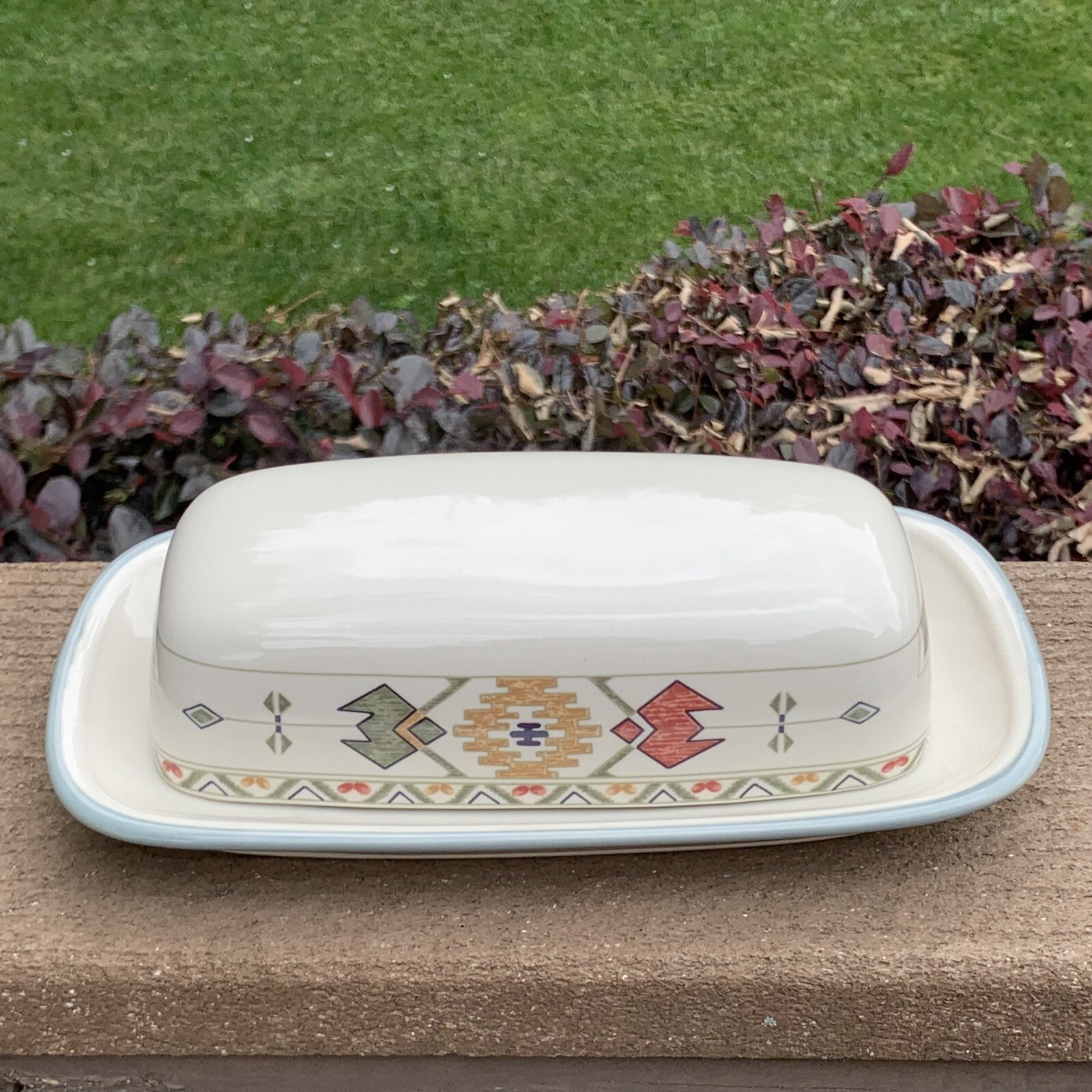 Vintage Studio Nova Timberline Covered Butter Dish Southwestern Aztec Stoneware