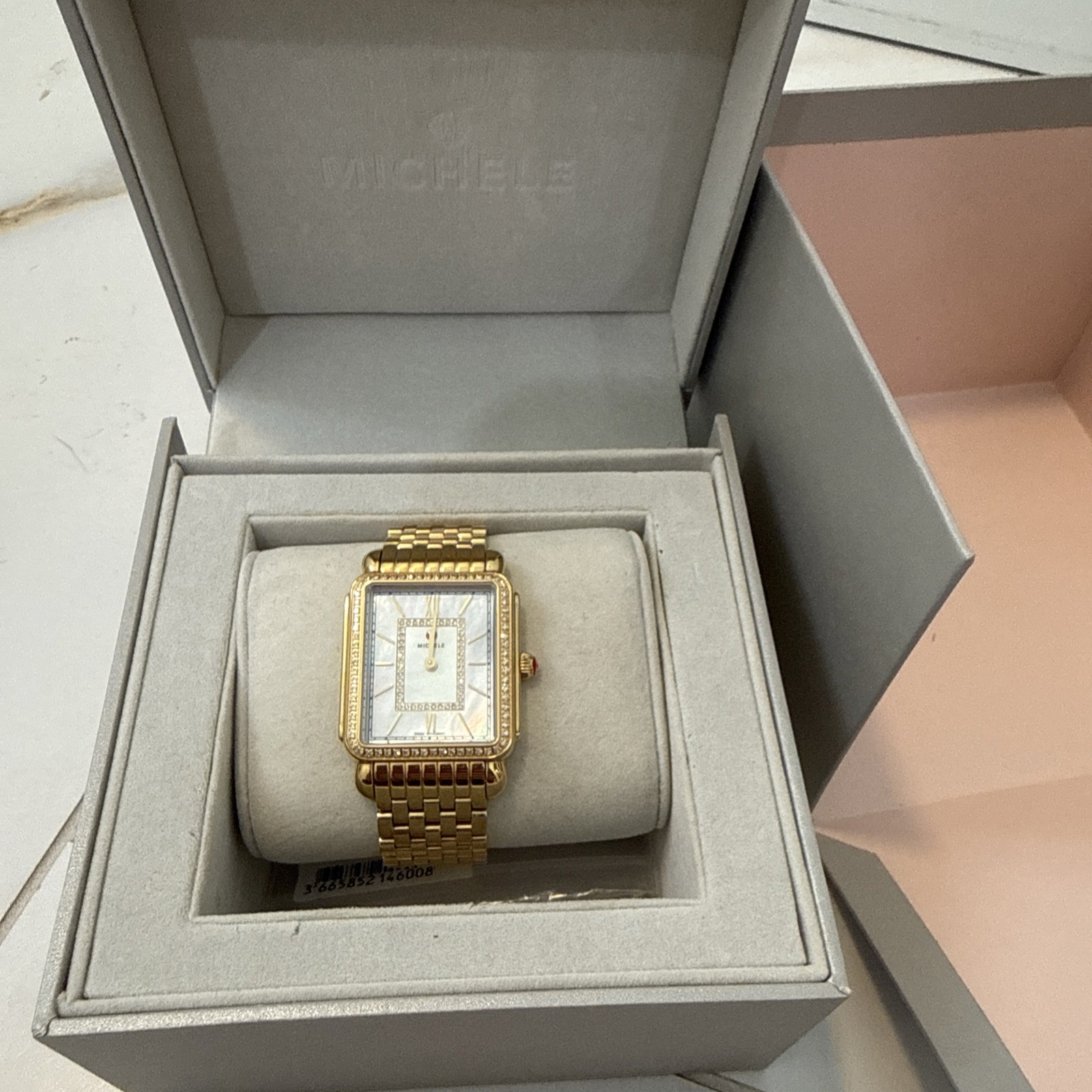 Michele Women's Gold Deco II Diamond Mother of Pearl Bracelet Watch Size 29mm