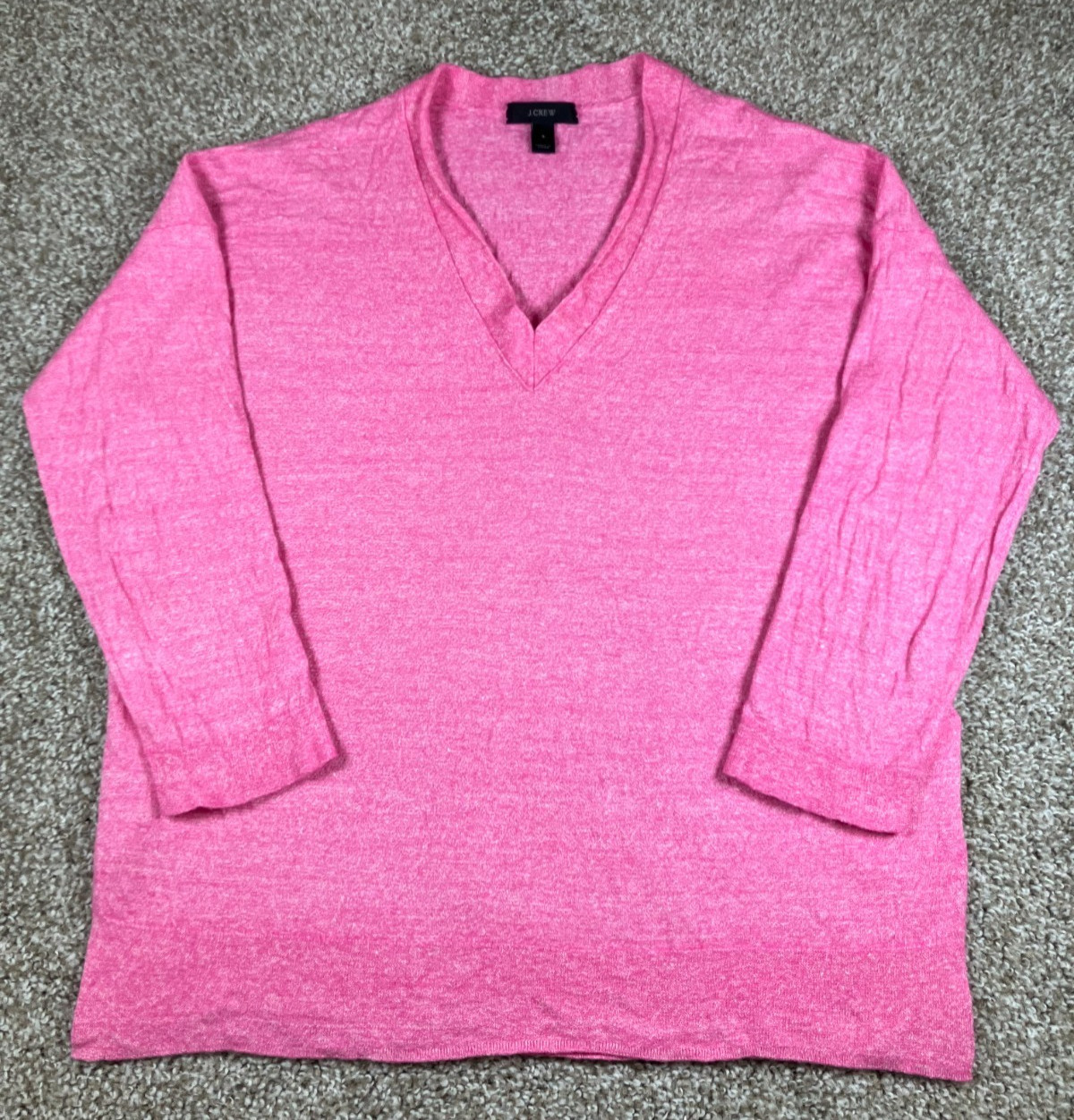 J Crew Womens V-Neck Sweater Pink Size Small Merino Wool Blend Lightweight