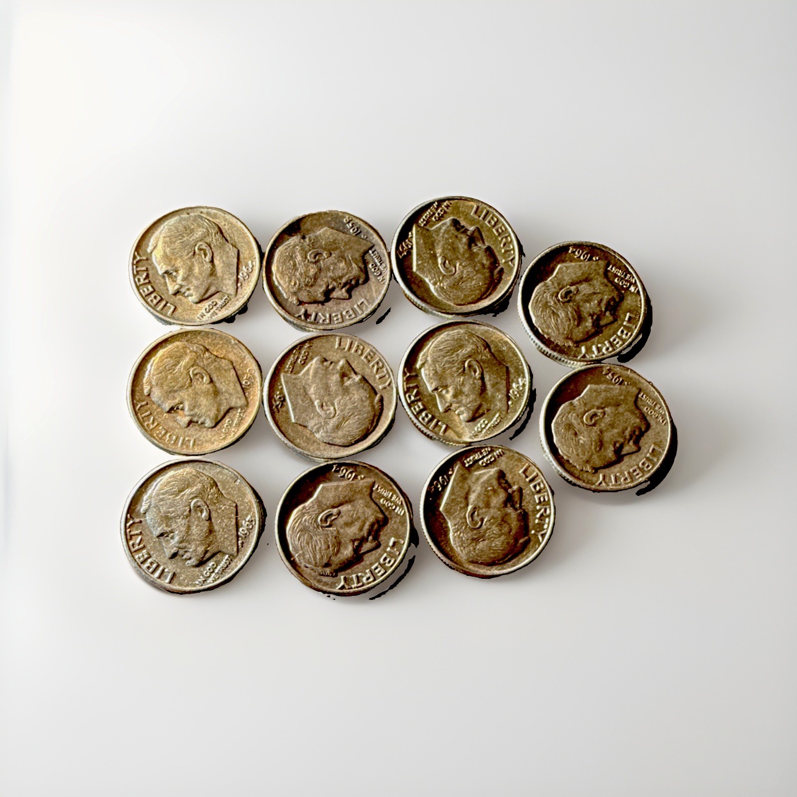 1964 Roosevelt Dimes .  Lot of 11. 90% Silver.