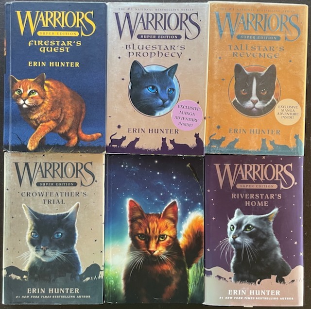 Lot of 6 WARRIORS Series Super Editions by Erin Hunter. Hardback 2) ex-Lib. GC