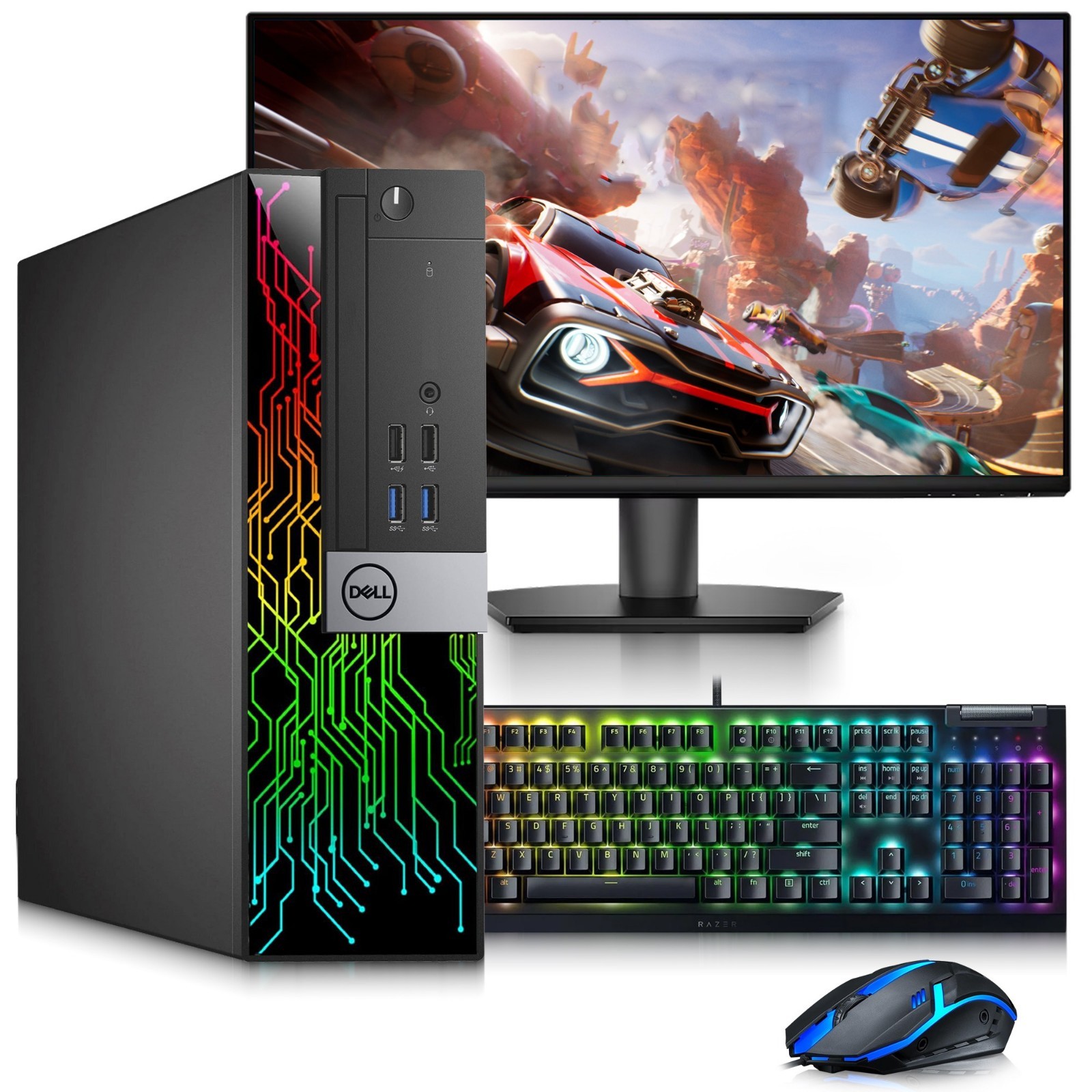 Dell RGB Gaming PC i5-7th 32GB RAM 1TB SSD 1TB HDD AMD RX-550 24” LED RGBK&M W11