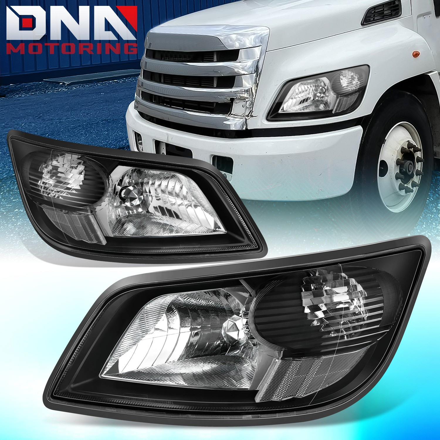 For 2006-2019 Hino 145 165 185 258 268 338 258ALP 268A Headlights Black/Clear For 2006-2019 Hino 145 165 185 258 268 338 258ALP 268A Headlights Black/Clear