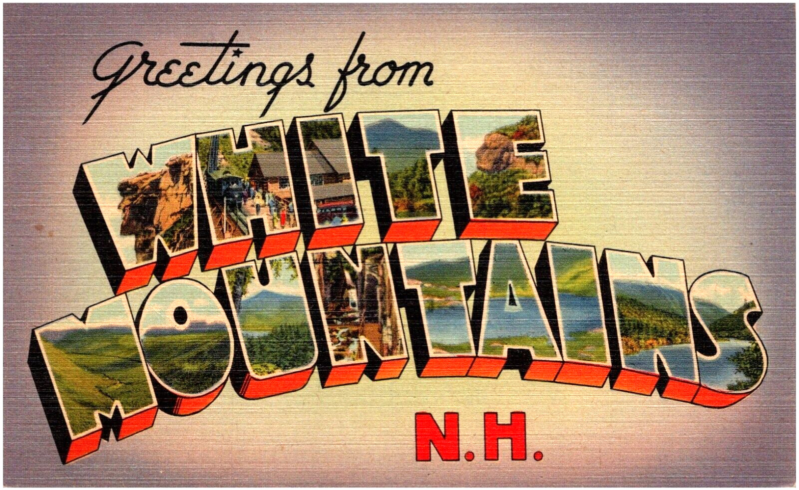 Greetings from White Mountains New Hampshire 1940s Large Letter Linen Postcard Greetings from White Mountains New Hampshire 1940s Large Letter Linen Postcard
