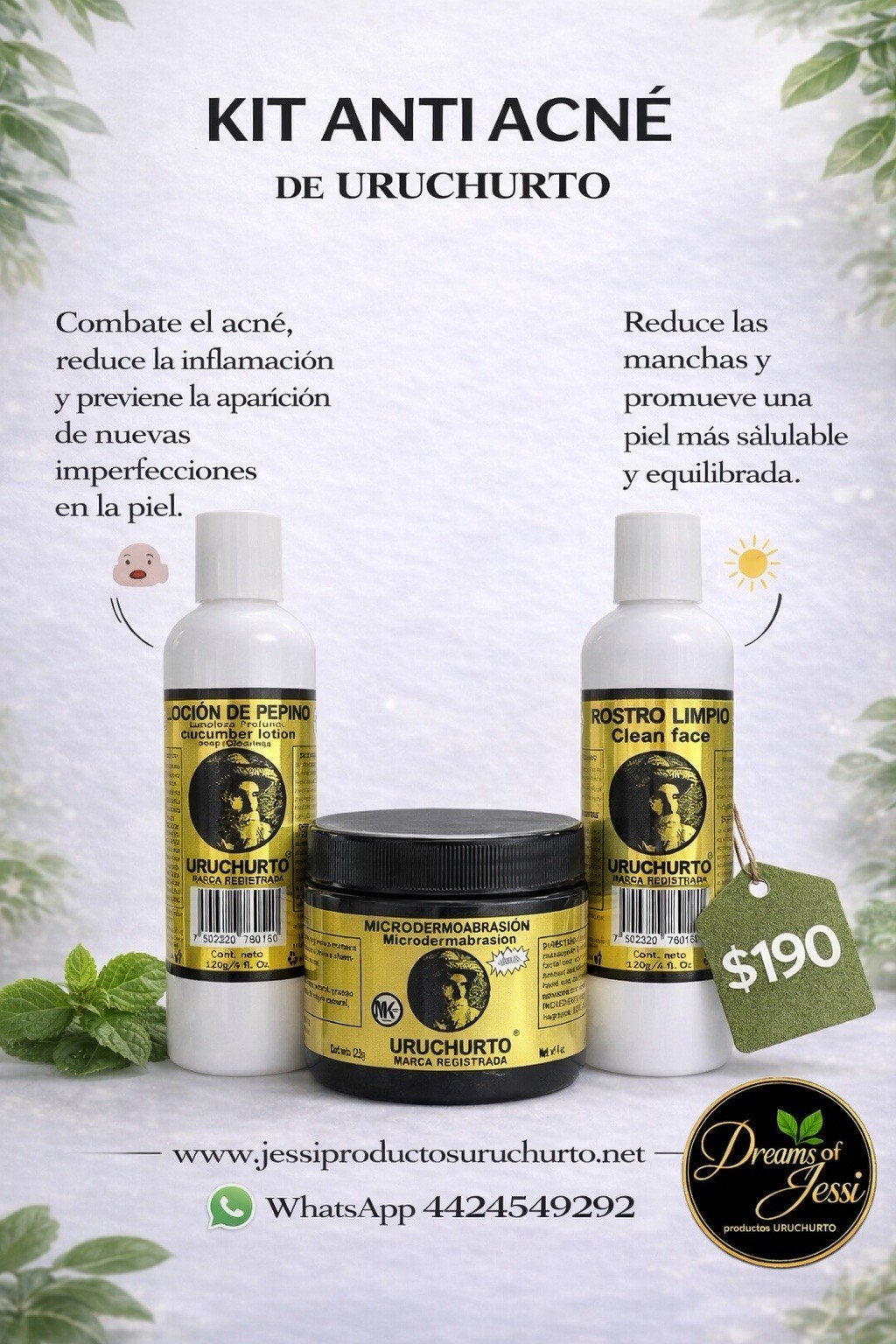 Uruchurto Acne & Blemish Face Kit Cucumber Lotion 4.1 oz + Microdermabrasion