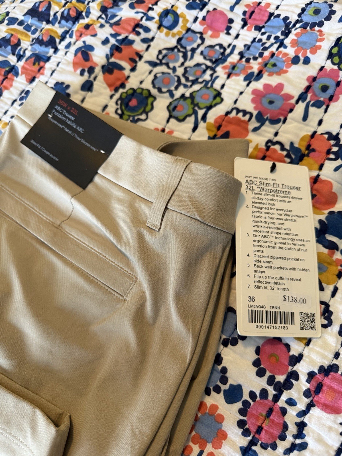 lululemon ABC Slim Straight Warpstreme Beige Stretch Quick Dry Pants 36W