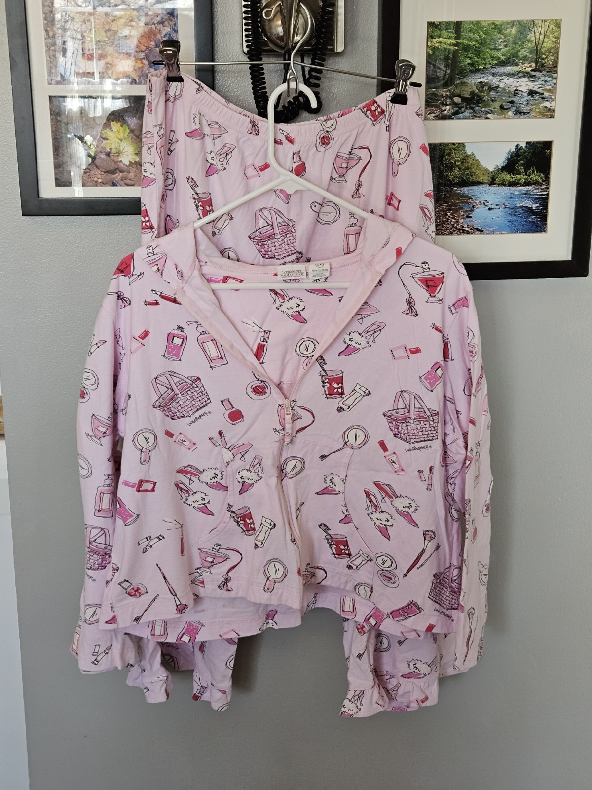 RARE Vintage Longaberger Homestead Girls Pajama Set L/XL Zip Cotton Pink Hoodie RARE Vintage Longaberger Homestead Girls Pajama Set L/XL Zip Cotton Pink Hoodie
