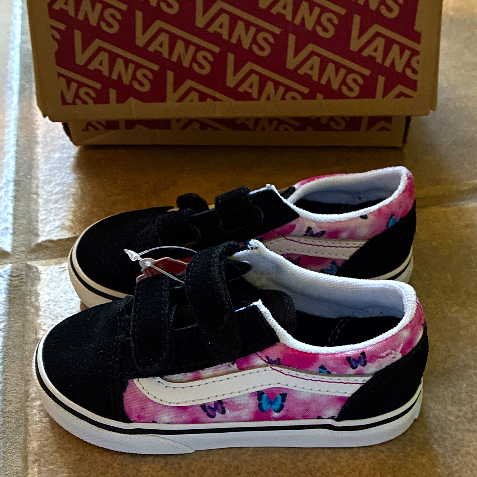 VANS Old Skool V Unisex Kids Sneaker Black Pink Butterfly Hook & Loop US 8 VANS Old Skool V Unisex Kids Sneaker Black Pink Butterfly Hook & Loop US 8